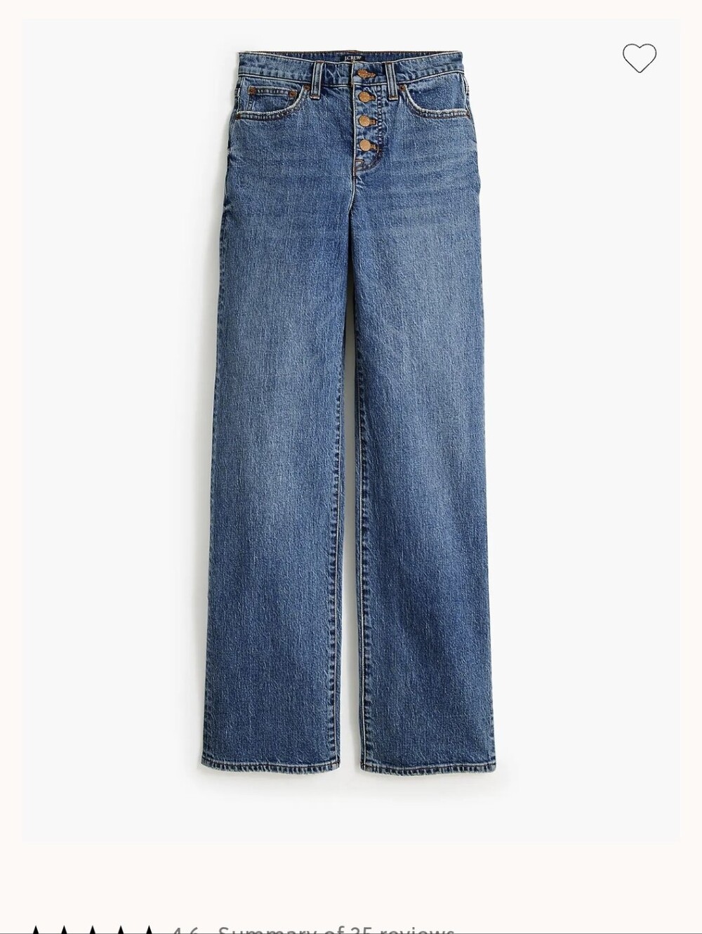 J Crew Full-length Wide-Leg Mid-Blue High-Rise Jeans with Exposed Button Fly